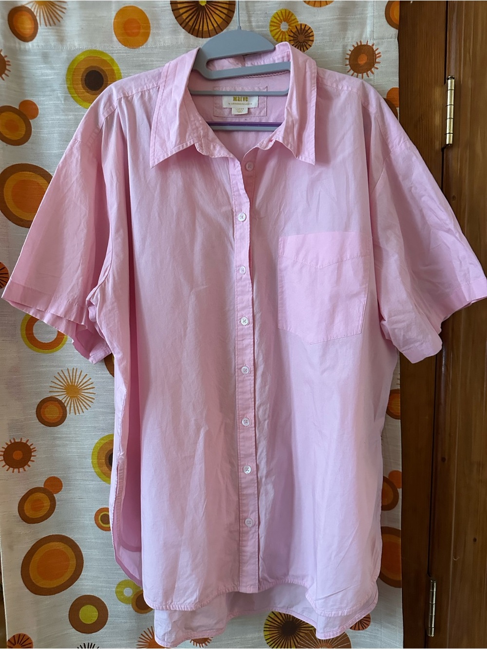 Anthropologie (Maeve) Light Pink Short-Sleeve Button-Down Shirt